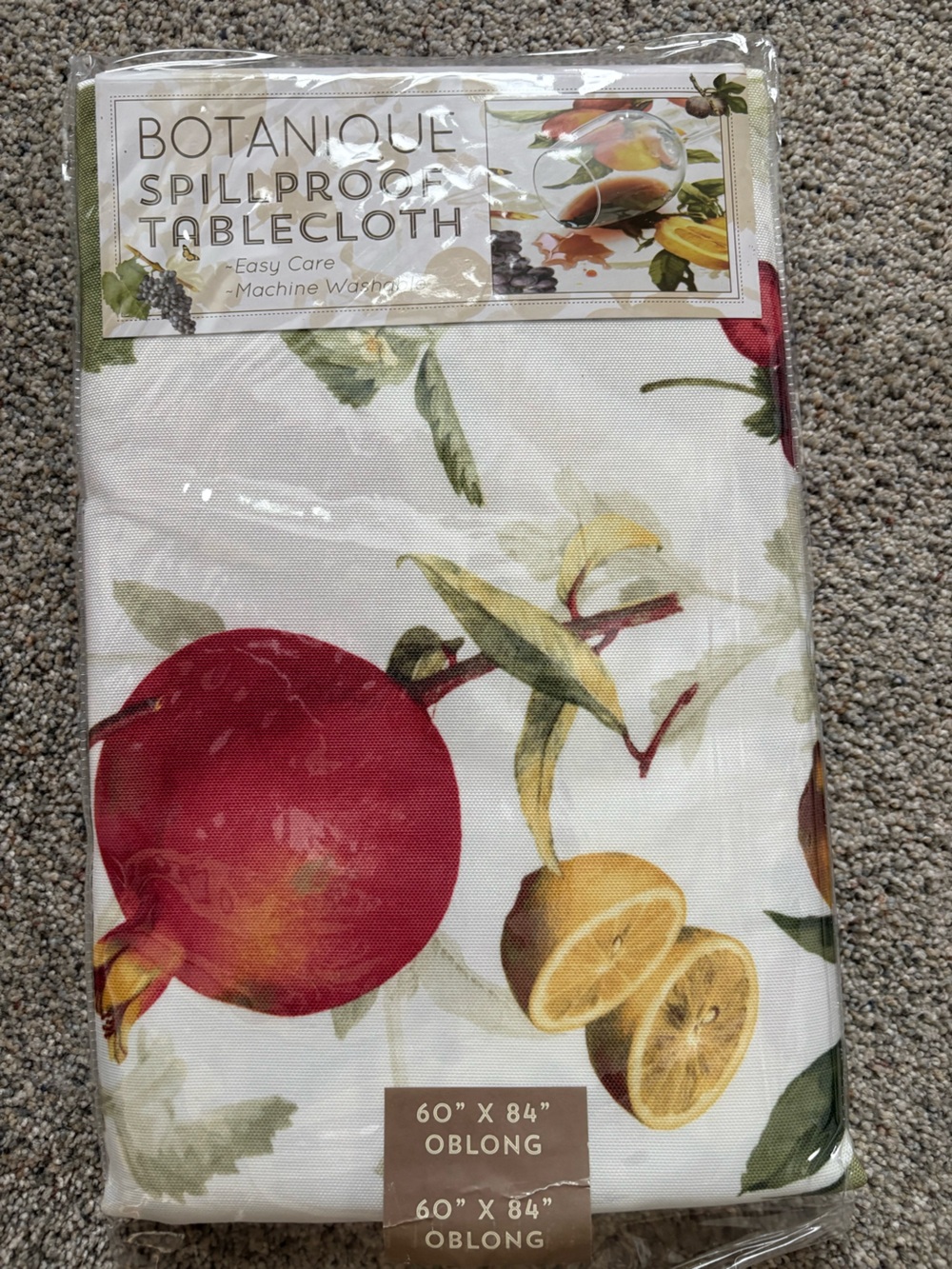 NOS Benson Mills Botanique Spillproof Tablecloth 60x84” Oblong Fruit Lemon Grape